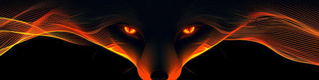 Fractal illustration of a wolf's head with red and orange stripes