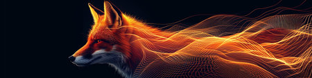Red fox on a dark background. 3d rendering, 3d illustration.