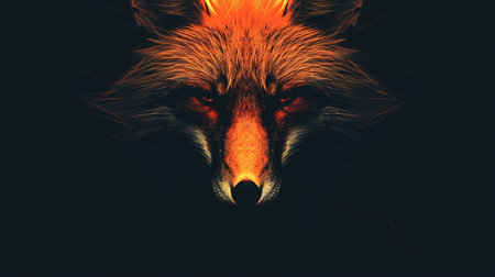 Red fox head on dark background. 3D illustrations. Vintage style.の写真素材
