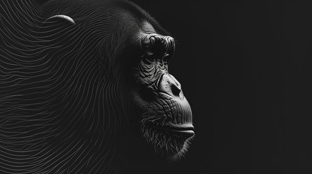Monkey head with lines on a black background. 3d renderingの写真素材