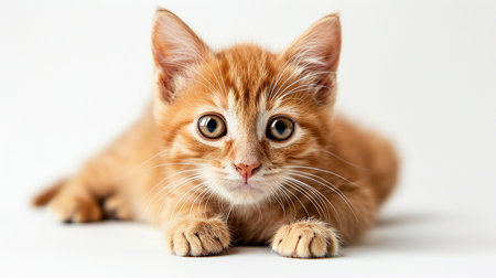 Cute little red kitten on a white background. Studio shot.の写真素材