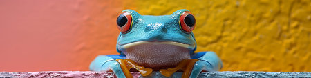 Frog on a colorful background. Close-up, macro.