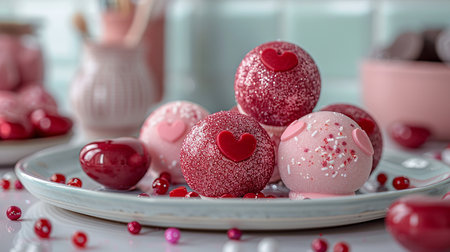 pink easter eggs with hearts on a white background. selective focusの写真素材