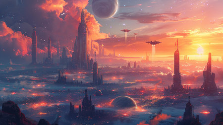 Fantasy alien planet. 3D illustrations. Fantasy fantastic landscape.の写真素材