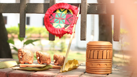 Thai traditional decoration on wooden background, Thai traditional decoration in Thailand