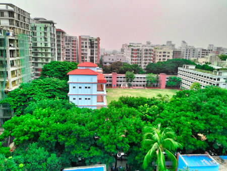 Aerial view of a residential area.