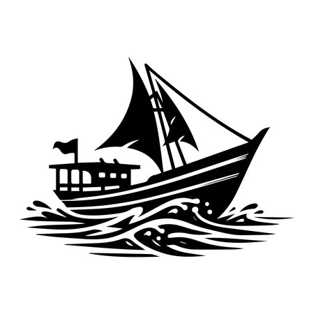 A ship illustration silhouette with white backgroundのイラスト素材