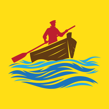 Sailor on a boat silhouette vector artのイラスト素材