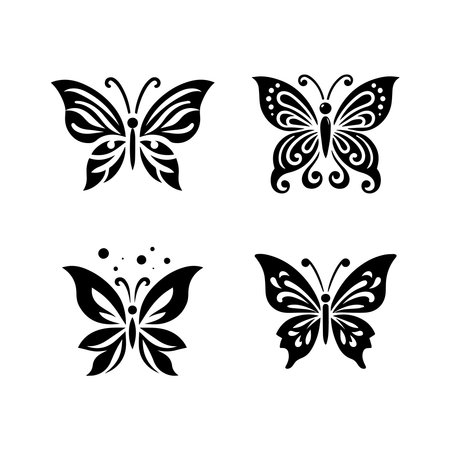 butterfly silhouettes set vectorのイラスト素材