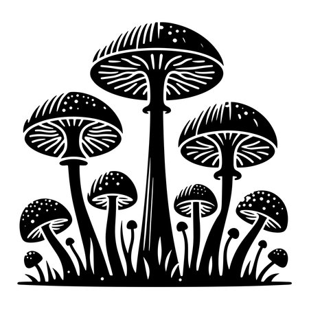 Set of different mushroom silhouettesのイラスト素材