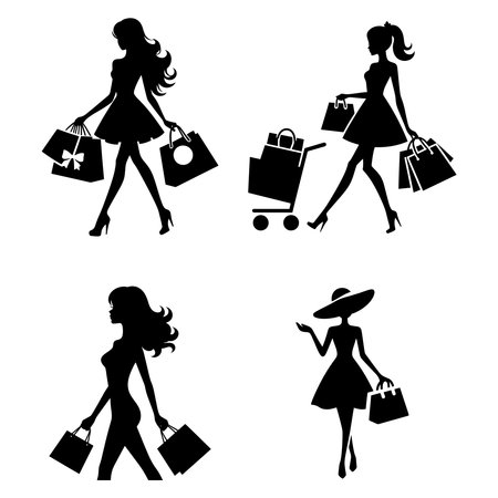Shopping girl vector silhouettesのイラスト素材
