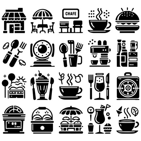 Set of cafe icons, restaurant icon, food and drink icon vector design illustration silhouetteのイラスト素材