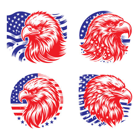 American Bald Eagle Head Silhouette Vector with USA Flag Elements, Patriotic Eagle Vector Illustrationのイラスト素材