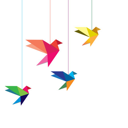 Origami birds colorful flat vector illustrationのイラスト素材