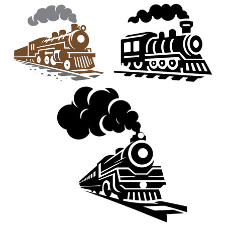 Train icon, Train with smoke symbol icon, old locomotive silhouette, sign vector illustrationのイラスト素材
