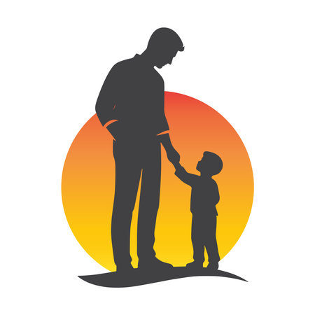 black silhouette of a father and his child.のイラスト素材