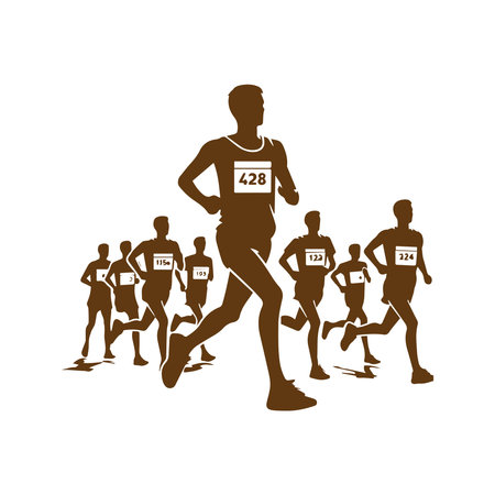 Running men and women silhouettes set vectorのイラスト素材