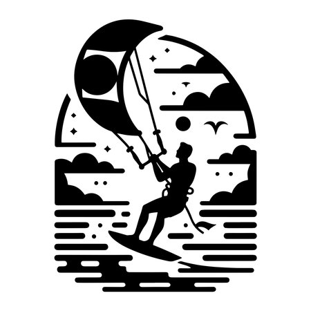 Kite Surfing Vector Silhouetteのイラスト素材