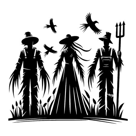 Scarecrow Silhouettes: A collection of scarecrow silhouette with bird. Scarecrow Silhouettes: A collection of scarecrow silhouette with bird.のイラスト素材