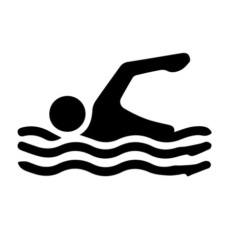 Swimmer male athlete silhouette in water waves icon setのイラスト素材