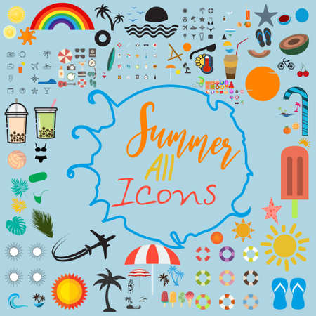 Summer all iconsのイラスト素材