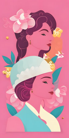 Portrait of a beautiful bride and bridesmaid. Vector illustration.の素材