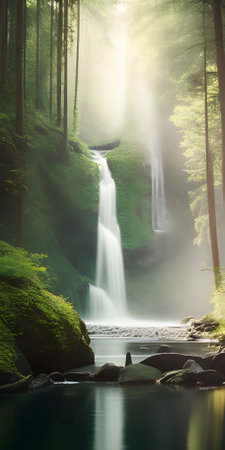 Beautiful waterfall in green forest. Composition of nature. Long exposure.の素材