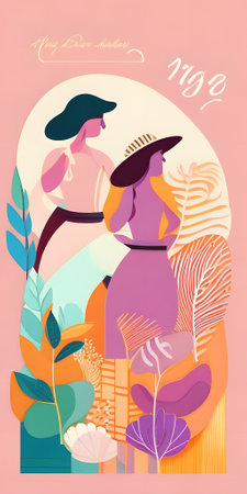 Vector illustration of a couple in love on a background of nature.の素材