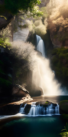 Waterfall in the forest, beautiful photo digital picture, beautiful photo digital pictureの素材