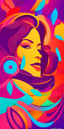 Fashion girl portrait. Vector illustration of beautiful young woman on colorful background.の素材