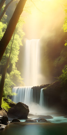 Beautiful waterfall in the forest at summertime. Beauty world.の素材