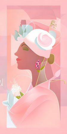 Beautiful young woman with flower in her hair. Vector illustration.の素材