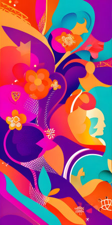 Abstract background with a lot of colorful floral elements. Vector illustration.の素材