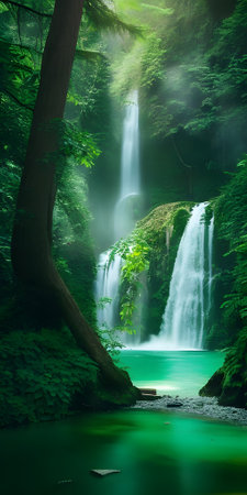 Beautiful waterfall in deep forest. Waterfall in deep forest.の素材