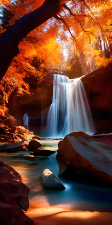 Waterfall in the autumn forest. Colorful autumn forest waterfall.の素材