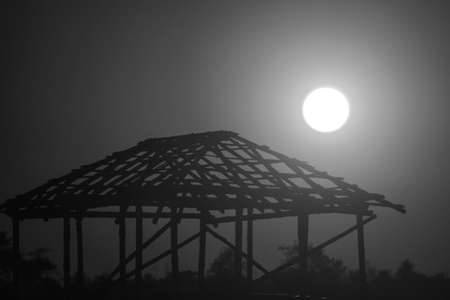 a farmer hut built up with bambooの写真素材