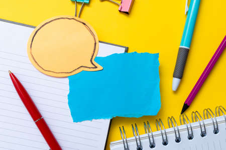 Flashy School Office Supplies, Bright Teaching Learning Collections, Creative Writing Tools, Educational Things, Mixed Student Stuff Pen Paper Notebook Sticky Notes Pencilの写真素材
