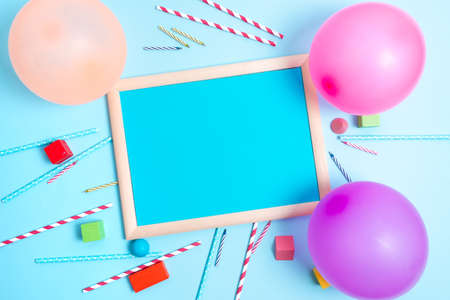 Colorful Party Invitation Designs Bright Celebration Planning Ideas New Flashy Decorations Balloon Confetti Candles Celebrate Festival Design Party Needsの写真素材
