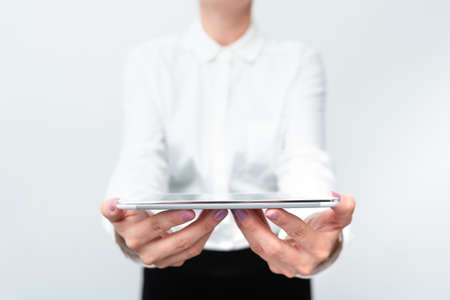 Presenting New Technology Ideas Discussing Technological Improvements Introducing Electronic Product Connecting People Video Calls Voice Messages Global Connectionsの写真素材