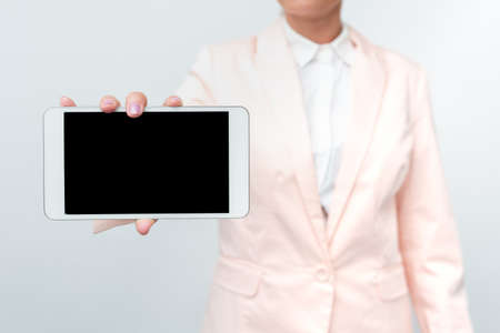 Presenting New Technology Ideas Discussing Technological Improvements Introducing Electronic Product Connecting People Video Calls Voice Messages Global Connectionsの写真素材