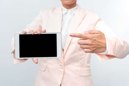 Presenting New Technology Ideas Discussing Technological Improvements Introducing Electronic Product Connecting People Video Calls Voice Messages Global Connectionsの写真素材