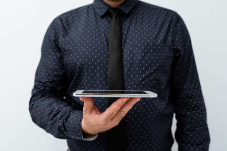 Presenting New Technology Ideas Discussing Technological Improvements Introducing Electronic Product Connecting People Video Calls Voice Messages Global Connectionsの写真素材