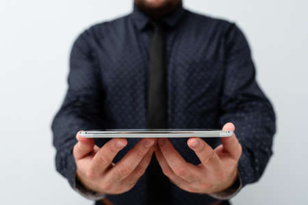 Presenting New Technology Ideas Discussing Technological Improvements Introducing Electronic Product Connecting People Video Calls Voice Messages Global Connectionsの写真素材