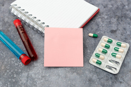 Writing Prescription Medicine Laboratory Testing Analyzing Virus Taking Important Notes Scientific Studies Treatment Plans Medical Supplies Equipments Toolsの写真素材