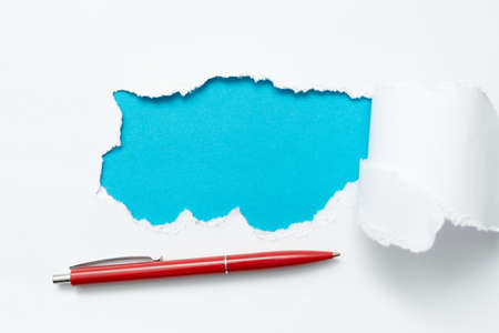 Abstract plain tear paper showing background with pen conspectus flat sheet presenting another backdrop and pencil Outline pad exhibiting real history with markerの写真素材
