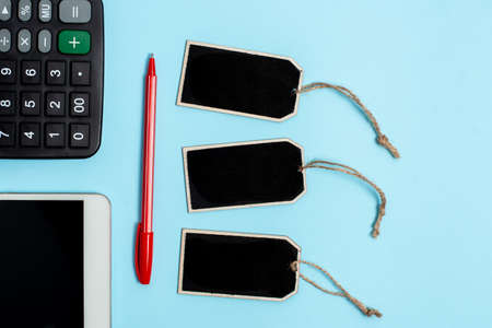 Collection of Real Blank Empty Sticker Card Tag With An Elastic Band On A Different Color Background...