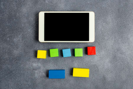 Sample Cube Rectangular Boxes Polished With Multi-Colour Symbolizing Stability Growth Development Aligned On Surface With Different Perspective Bounded By E-Supplies Accesoriesの写真素材