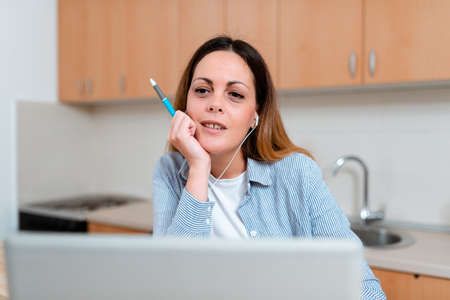 Abstract Working Home Ideas, Interior Decoration Live Video Blog, Giving Lectures Lessons, Computer...