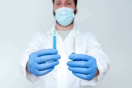 Research Scientist Presenting New Medicine, Researching Preventive Measures, Explaining Scientific...