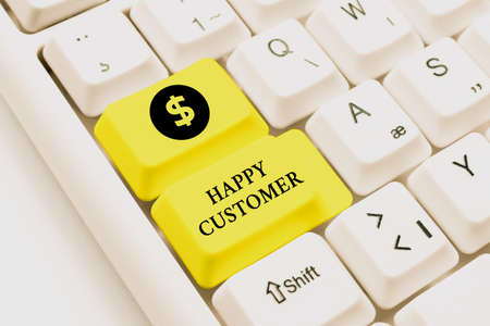 Handwriting text Happy Customer. Word for highest satisfaction rate with the commodity they bought...